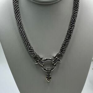 Mixed Metal Silver Gold Tone Heavy Front Accent Rhinestone Pendant Necklace